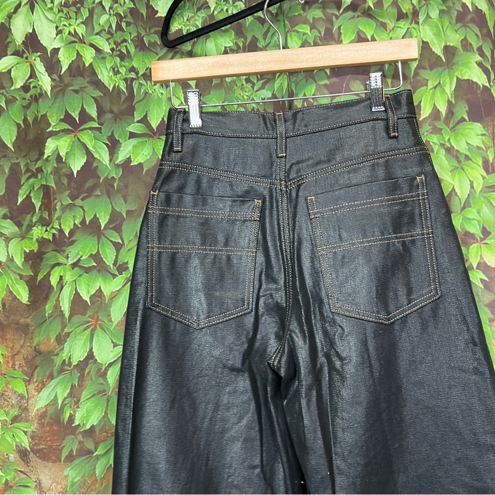 TOPSHOP Modern Architectural Black Waxed Denim Wide Leg Jeans, 4 - Picture 10 of 16